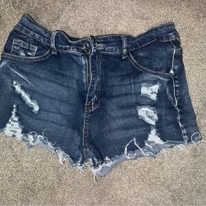 SHEIN Dark Blue Distressed Jean Shorts